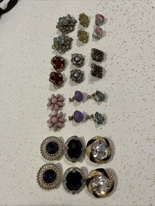 12 Pairs Of Gorgeous Vintage Costume Designer Clip-on Earrings! Monet/S.A.L. - Picture 1 of 24