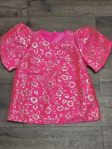 LILLY PULITZER PRATT TOP TALLA GRANDE ROSA GRANADINA ORO PUFF BROCADO FLORAL NUEVO - Imagen 1 de 7