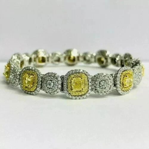 Pulseira de tênis 15 quilates corte almofada diamante citrino amarelo 7,5 ouro branco 14K por cima - Imagem 1 de 4