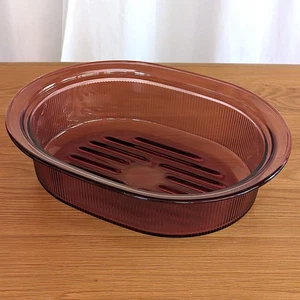 Tostador acanalado ovalado vintage Cranberry VISION Corning Ware de 4 cuartos de galón #V-34-B sin tapa - Imagen 1 de 7