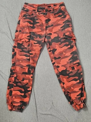 V.I.P. Pantalones Mujer 11/30 Rojo Camuflaje Carga Joggers Elásticos Cintura Bolsillos Informales Foto 1 de 4