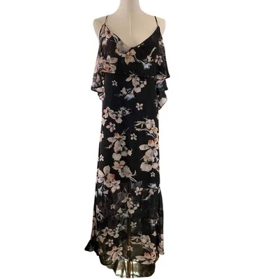 Jeans by Buffalo Cold Shoulder Floral Maxi Dress Fairy Sheer Lined Size XL  - Image 1 of 4