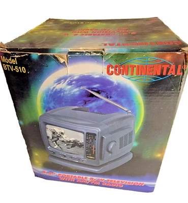 Continental BTV-510 Portable Black & White TV Television with AM/FM Radio UNTSTD - Image 1 of 4