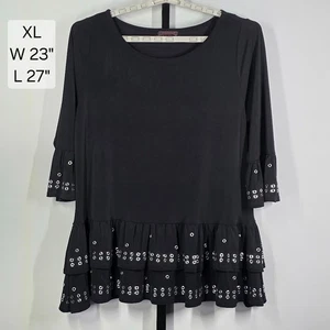 Fontana Top Tunic XL 1X Black Grommet Tiered Ruffle Goth Punk Biker Festival - Picture 1 of 5
