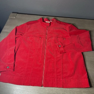 The Quacker Factory Womens 2XL Red Rhinestone Zip-Up Corduroy Jacket - Image 1 of 4