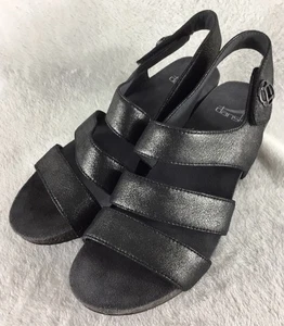 Dansko Stacey Wedge Sandals Womens 38 US 7.5-8 Graphite Gray Leather Cork Heel - Picture 1 of 11