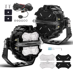 2x 3.5 inch Round Driving Auxiliary Lights 19200LM + 4x Transparent Light Cover - Picture 1 of 7