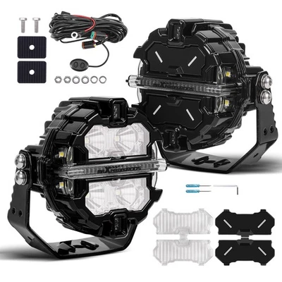 2x 3.5 inch Round Driving Auxiliary Lights 19200LM + 4x Transparent Light Cover - Image 1 of 4