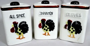 Antique Vtg Spice Jar Canister Lot 3 Lid Ceramic Rooster Allspice Cinnamon Clove - Picture 1 of 6