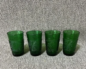 4 Anchor Hocking Sandwich Forest Green small flat juice glasses 3 1/2" - Picture 1 of 5