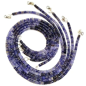 Natural Iolite Gemstone 5 mm Size Faceted Rondelle Beads 17" Necklace - Picture 1 of 5