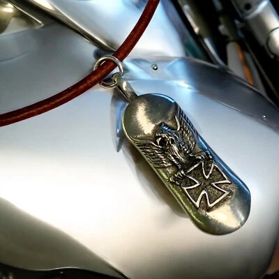 Highway Rebel Leather Necklace | Biker Spirit Dog Tag Pendant - Image 1 of 2