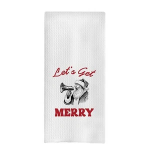 Funny Christmas Kitchen Towels - Vintage Santa Waffle Decorative Dish Towels ... - Picture 1 of 4