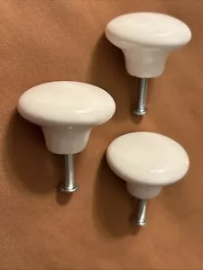 3 Salvaged White Porcelain Drawer Knobs Round Ceramic Pulls Cabinet w/Screws - Picture 1 of 19