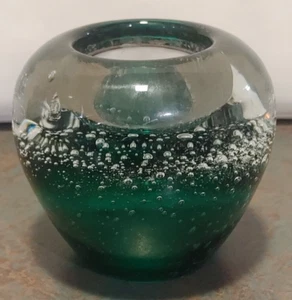 Vintage Polen kontrollierte Blase mundgeblasen Studio Kunst Glas Kerzenhalter - Bild 1 von 5