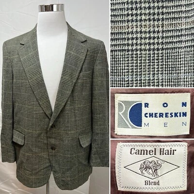 Chaqueta Blazer Vintage Ron Chereskin Para Hombre 44R Cabello Camel Oliva Pata de Gallo Cuadros Foto 1 de 4