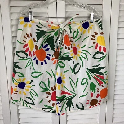 复古全新带标签 Bill Blass 沙滩装白色多色花卉遮瑕裙 M — 第 1/4 张图片