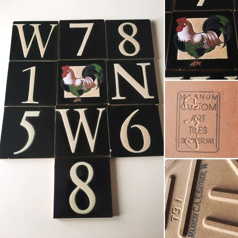 VINTAGE MAJOLICA TILE GLAZED Maanum Custom ART Tiles ROOSTER 🐓 NUMBER & Letters Cover