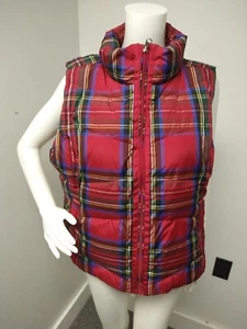 Women's XL / P Lands' End Tartan Plaid Full Zip Down Puffer Vest Preppy Academia - Picture 1 of 7