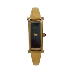 Gucci Watch Gold Black Wristwatch Bracelet 1500L Rectangle Vintage - Picture 1 of 7