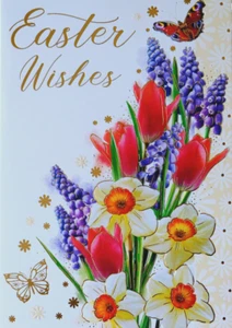 Easter Card Flowers lovely words (#xye5003A/02 - Picture 1 of 2