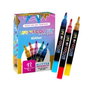 Glitter 3mm Medium Tip Acrylic Paint Pens - Set of 12 - Picture 1 of 1