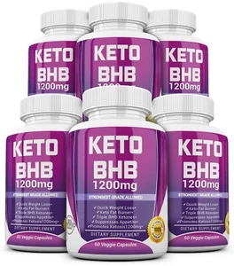 6 X KETO BHB 1200mg PURE Ketone FAT BURNER Weight Loss Diet Pills Ketosis - Picture 1 of 5