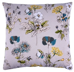 Cornflowers and Dandelions Throw Pillow Embroidered Decorative Cushion 18x18" - Picture 1 of 13