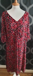 PEACOCKS Black Red & White Floral Dress Size 20 - Picture 1 of 7