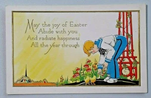 Joy of Easter Boy Feeding Chic's Embossed DB Cutesy Easter Postcard 8288 - Picture 1 of 2