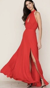 Yumi Kim x Anthropologie ROCIO Halter Small Red Chiffon Maxi Formal Dress Sexy - Picture 1 of 12