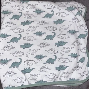 Carters Just One You DINOSAUR Baby Swaddle Blanket White Green 30x29 Cotton Soft - Picture 1 of 4