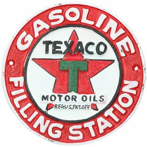 Texaco Round Cast Iron Sign Plaque Wall Garage Workshop Shop Petrol Station - Picture 1 of 3
