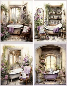 8 cat kitten Shabby Chic Vintage Victorian bath tubs glossy blank cards - Picture 1 of 4