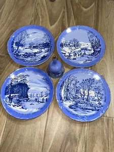 Juego de 5 PIEZAS de placas de escenas de invierno americanas Currier and Ives 1981 por la mañana y por la noche - Imagen 1 de 22