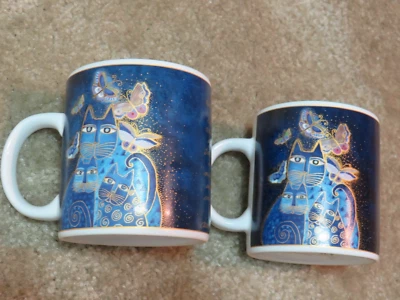 Taza taza de café Laurel Burch Wine Things 2004 Blue Cat Butterfly impresión artística LOTE Foto 1 de 4