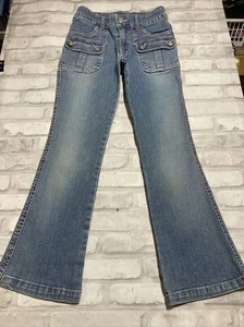 Girls Jeans 2B REAL Brand Size 7/8 Vintage Preowned Pink Stitching Flared Legs - Picture 1 of 14