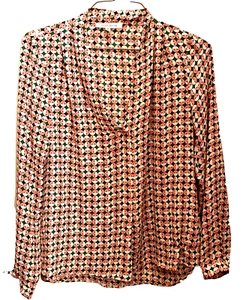 Rose Olive V-Neck Top Blouse Pink Green Geometric Long Sleeve Pullover Women M - Picture 1 of 9