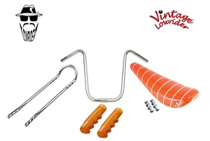 16" VINTAGE LOWRIDER ORANGE/SILVER BANANA SEAT W/ GRIPS, SISSYBAR & HANDLEBAR. - Picture 1 of 1