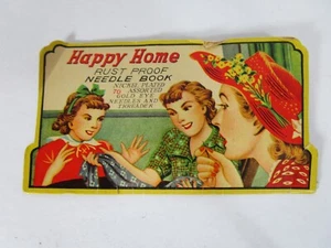 Vintage Happy Home Rust Proof Needle Book Nickel Plated Gold Eye Sewing Needles - Picture 1 of 3