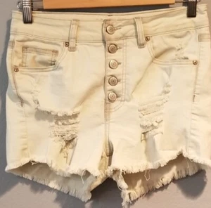 Blue Rope Ivory Women's Size 9 Distressed Button Through Frayed Shorts - Picture 1 of 6