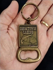 Vintage Boomtown Casino Biloxi Brass Key Chain & Bottle Opener Revolver - NOS! - Picture 1 of 3