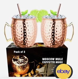 Moscow Mule Kupferbecher 2er Set, Kupferbecher 19,5 Oz Kaltgetränk Bar Geschenk - Bild 1 von 10