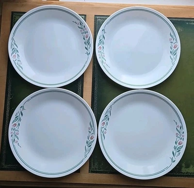 Lote De Colección De 4 Platos De Cena Corelle by Corning 10 1/4" Flores Rosemarie Blanco Foto 1 de 4