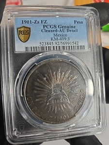 1901 Zs FZ PESO MEXICO PCGS CLEANED AU DETAILS (Tbeautiful tone) - Picture 1 of 2