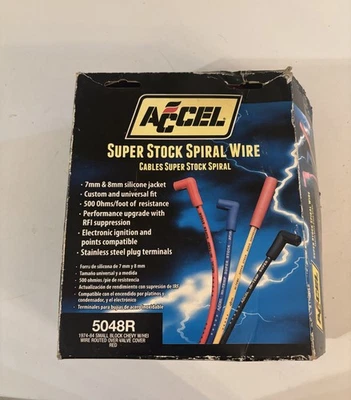 Juego de cables de bujías espirales ACCEL 5048R Super Stock - Rojo - HEI 8 mm - Nuevo Foto 1 de 3