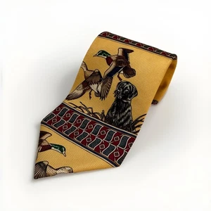 Hunting Dog And Duck Novelty Tie Ducks Unlimited 100% Thrifty Trendy Mtg - Picture 1 of 7
