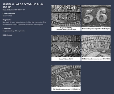 1856-O NGC XF40 Repunched Date - Pop 6 ALL Grades + 2 at PCGS -- Seated Dime 10C - Image 1 of 4