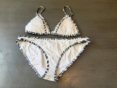 full cut NEW white blue trim L  SPACE two piece swimsuit bikini  size large - Image 1 of 2
