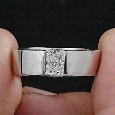Banda de diamantes HPHT creados en laboratorio de corte radiante de 1,00 quilates platino macizo 950 pt Foto 1 de 4